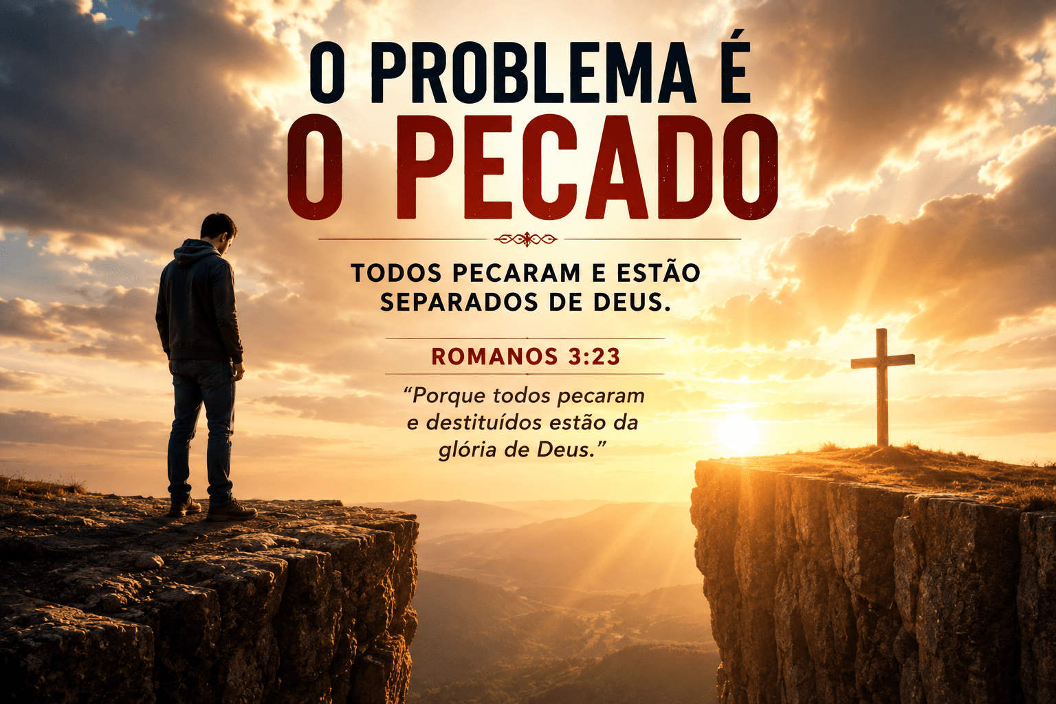 Ilustração mostrando a separação do homem de Deus pelo pecado — e a ponte do Evangelho de Jesus Cristo
