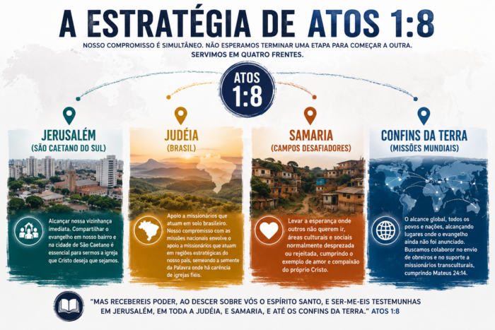 Missões 2 Mapa da estratégia de Atos 1:8: Jerusalém, Judéia, Samaria e Confins da Terra